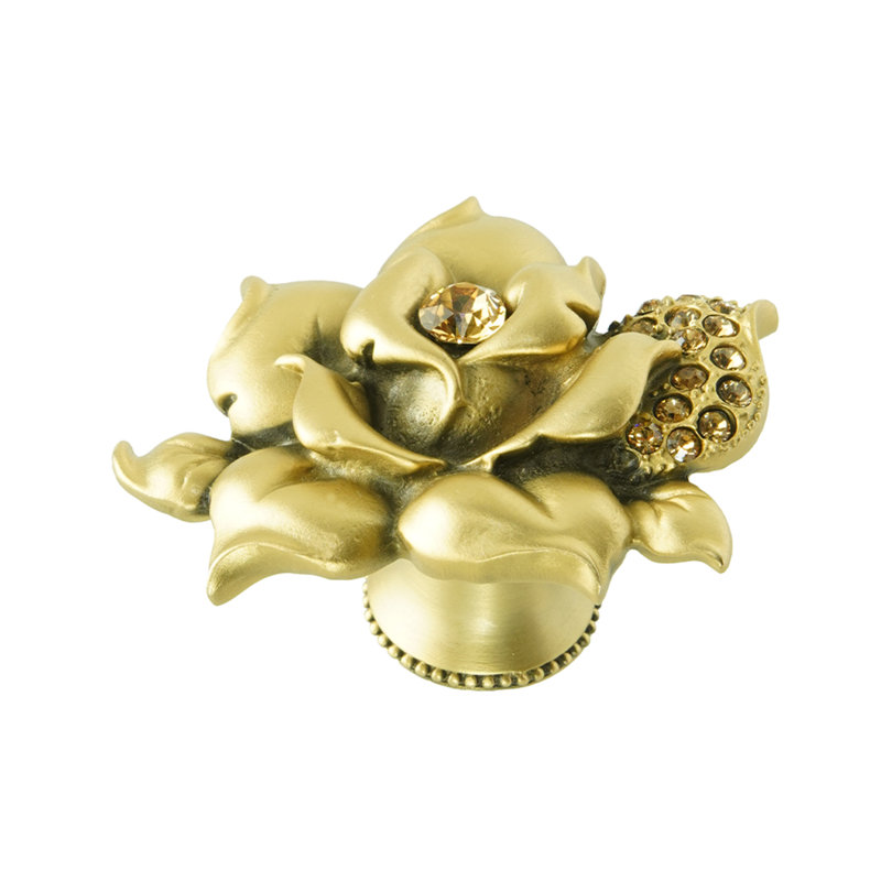 Dans le jardin, grand bouton de rose orné de cristaux Swarovski à finition florentine dorée, Or florentin