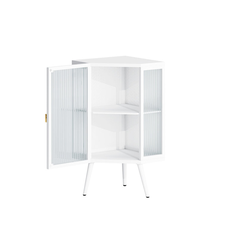22.25 " Floor Coner Cabinet With Tempered Glass Door & Storage Shelves For Bathroom