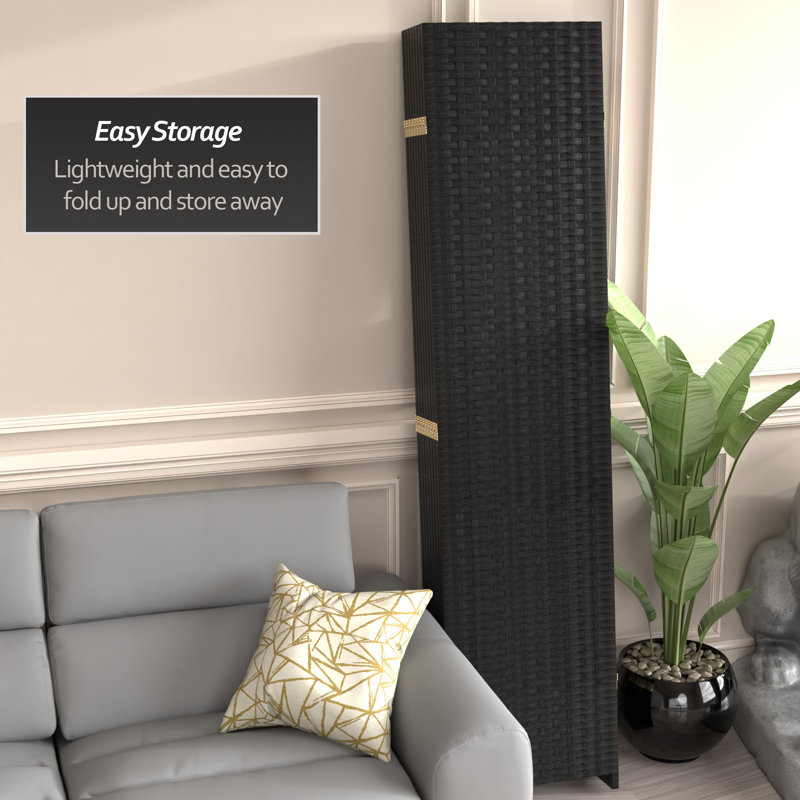 Amitis 7 Ft. Tall Woven Fiber Folding Room Divider, 3, 84'' H x 58.5'' W x 1'' D, Black