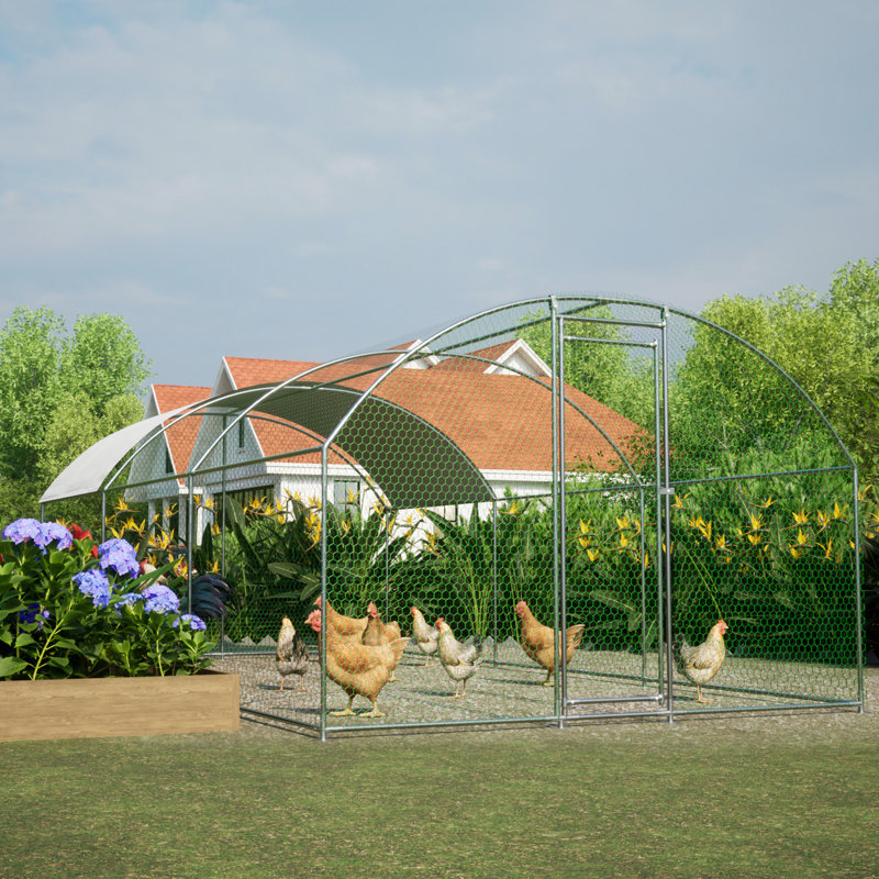 Grand poulailler en métal avec acier galvanisé et toit pour ferme imperméable. Spacieux poulailler. 9,84 pi x 19,68 pi x 6,56 pi. Porte verrouillable. Housse. Conception sans rendez-vous. Fabrication