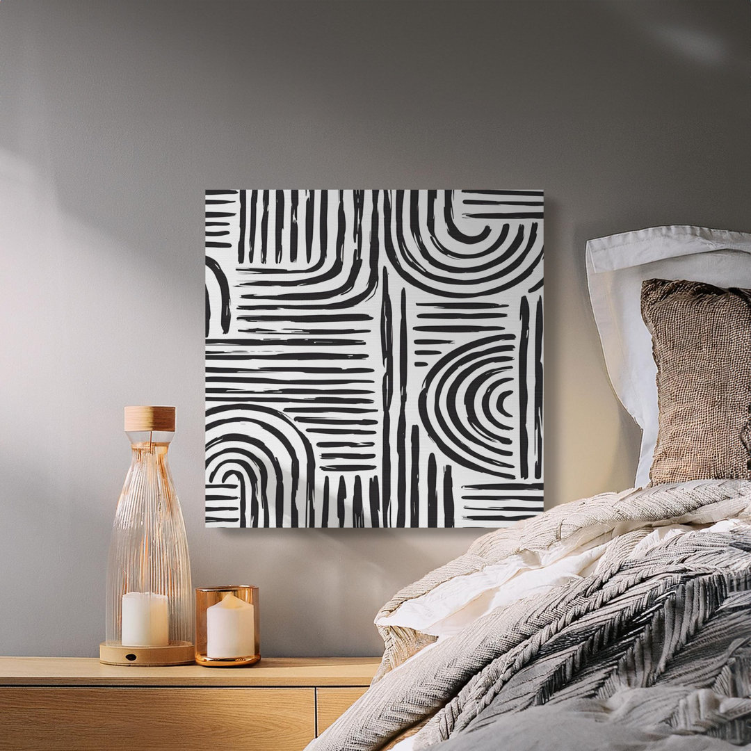 Abstract Black White Brushstroke Canvas, Minimalist Modern Boho Decor Print, Scandinavian Japandi Home Wall Art for Living Room Bedroom