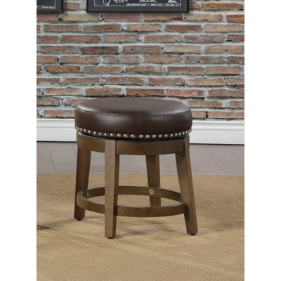 Round Swivel Stools Set Of 2,  Faux Leather 360-Degree Swivel Seat Nailhead Trim Solid Wood Frame  Finish Transitional  Furniture