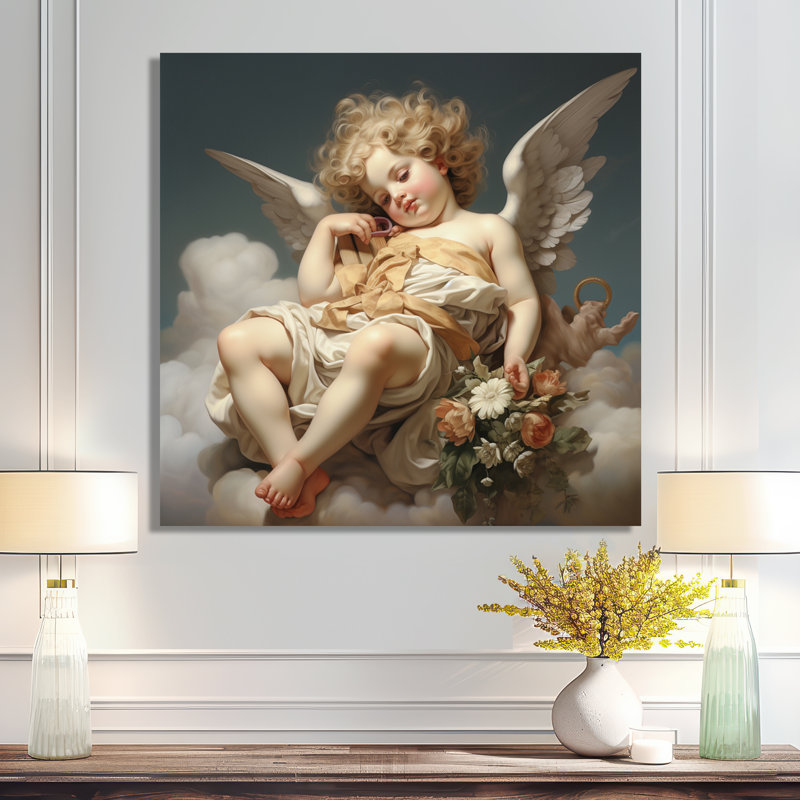 «Cherub Angel Dreaming - Wings Angel», art mural, H 36 po x l 36 po x P 1,5 po, Toile tendue