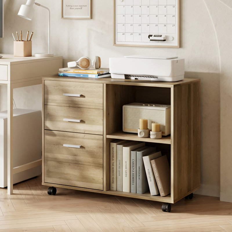 Cambrie 31.5" Wide 3 Drawer Wood File Cabinet, Mobile Filing Cabinet with Shelves, Lateral File Cabinet With Changeable Shelves For Home Office