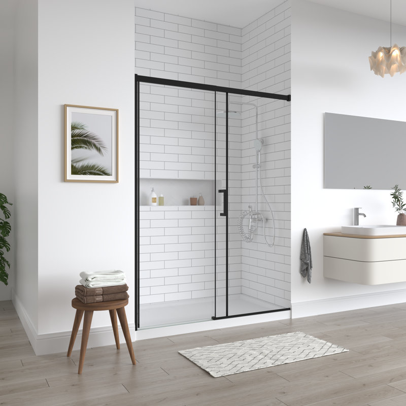56-60" W x 74" H Semi-Frameless Single Sliding Shower Door with 1/4" (6mm) Clear SGCC Tempered Glass