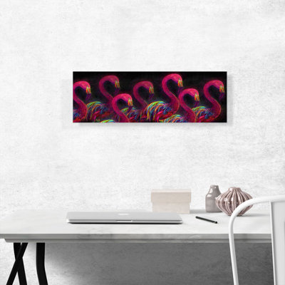 Flamants roses en marche, reproduction d'art sur toile tendue