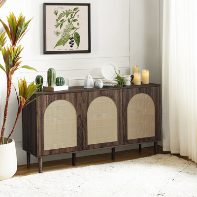 Castyn 56" W Rattan Door Sideboard with Adjustable Shelves