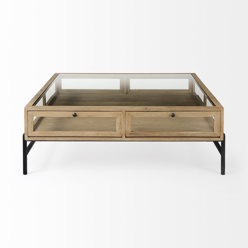 Warner Coffee Table with Storage, 15" x 43.5" x 42", Light Brown, Black