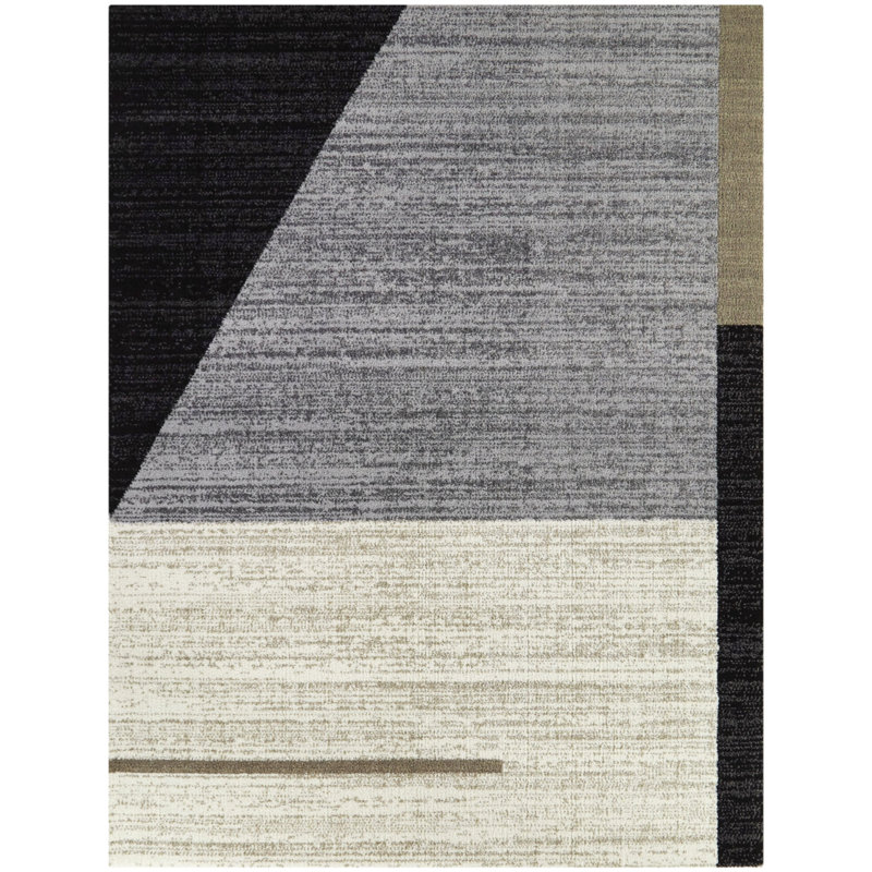 Tapis rectangulaire en polyester tissé à la machine noir / gris / crème Eudosia, Rectangle 7 pi 10 po x 10 pi