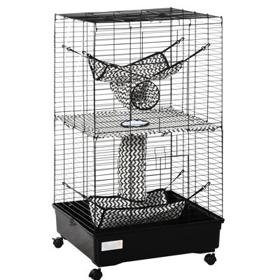 Petite cage de 42 po pour animaux, noire - équipée de roues, de freins et de plusieurs plateformes pour les soins de la cage d'amusement et de bonheur