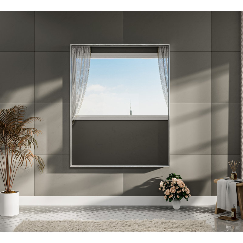 Rectangle Bathroom Vanity Mirror with Aluminum Frame and Tempered Glass, Silver, 42" x 36"