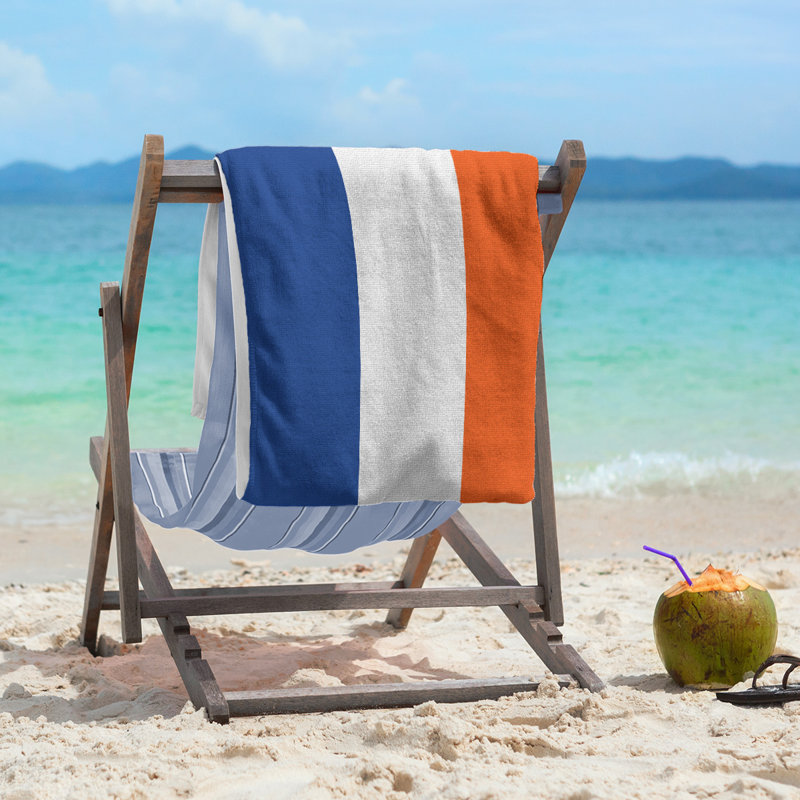 Lightweight Beach Towel, Microfiber, Royal Blue/White/Orange