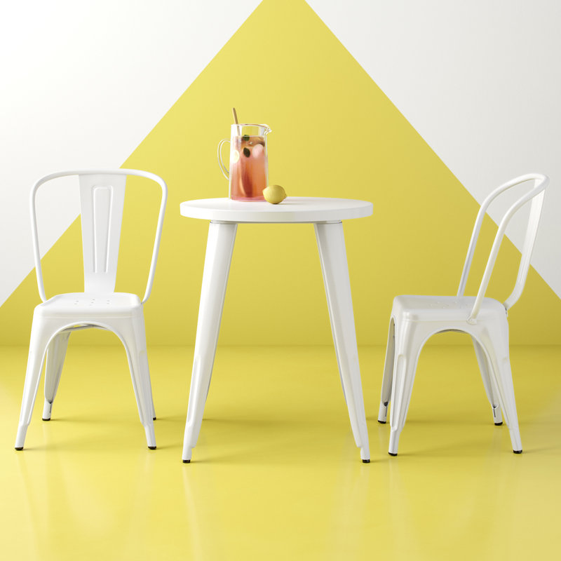 Brinson Round Steel Bistro Set, White, 24"