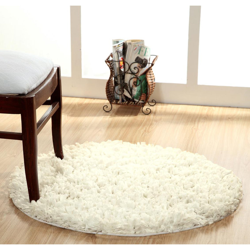 Tapis décoratif de Ivoire à poils longs fabriqué à la main vandt, Rond 3 pi