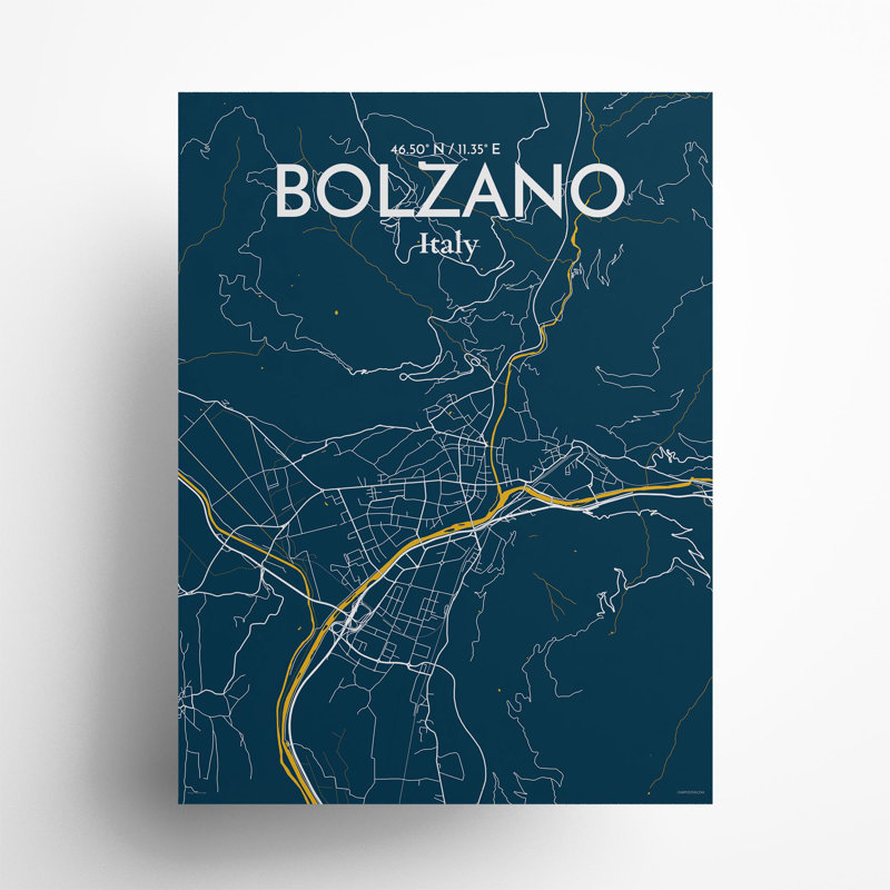 Bolzano City Map In Amuse - No Frame Print, 24cm H x 18cm W x 0.05cm D