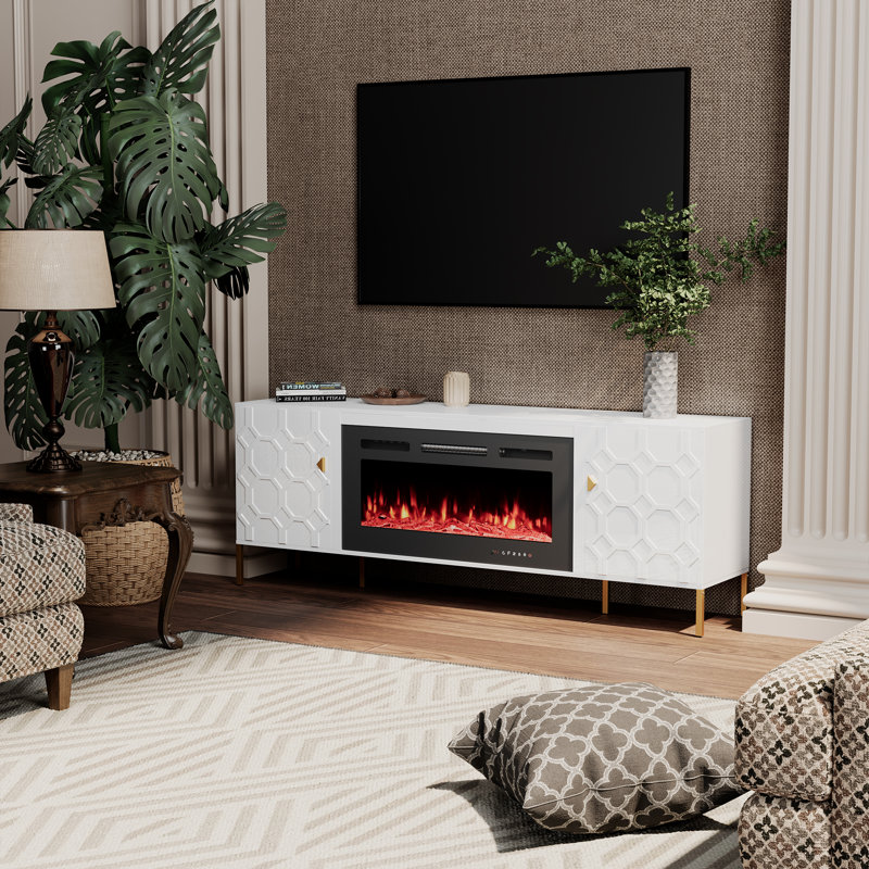 Meuble télé avec foyer électrique 70,08 po Araneli, Blanc