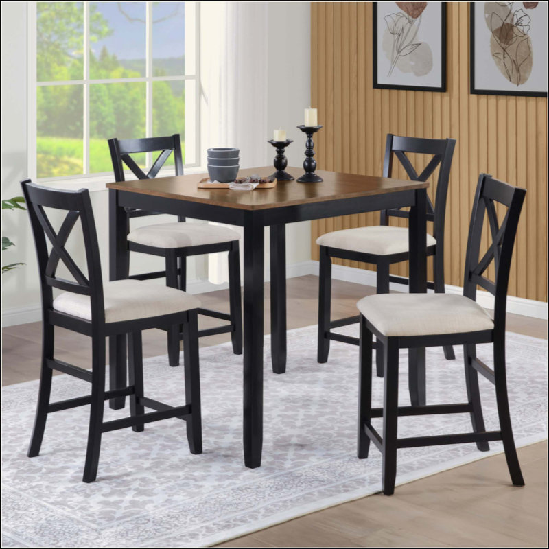 Ensemble de table de salle à manger 5 pièces à hauteur de comptoir avec 4 chaises, ensemble de table à manger en bois classique pour 4 personnes, ensemble de table de salle à manger pour 4 personnes Timeless Farmhouse