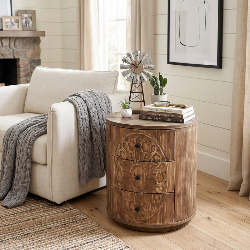 Commode d'appoint cylindrique à 3 tiroirs