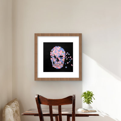 Flower Skull - Blue Bedroom Framed Matted Print | Home Decor
