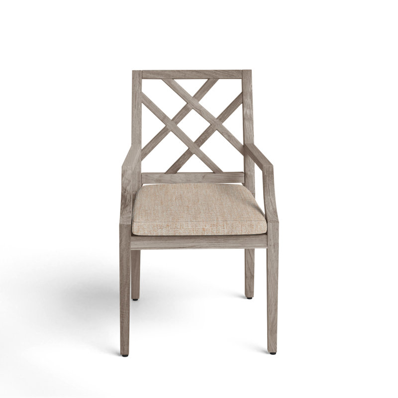 Haley Patio Dining Armchair with Cushions, Oyster Teak, No Welt, Canvas Sand