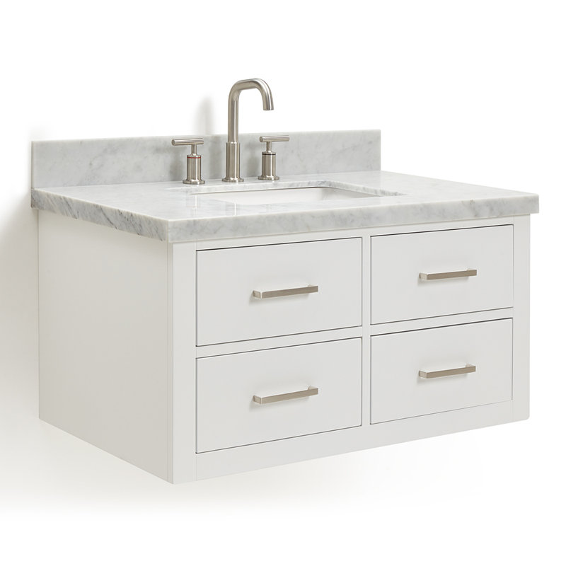 Ensemble de meuble-lavabo mural simple 37 po Macolm, Blanc, Nickel brossé