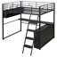 Lit mezzanine double en métal avec éclairage à DEL, bureau intégré et quatre tablettes de rangement pour une utilisation et un confort accrus