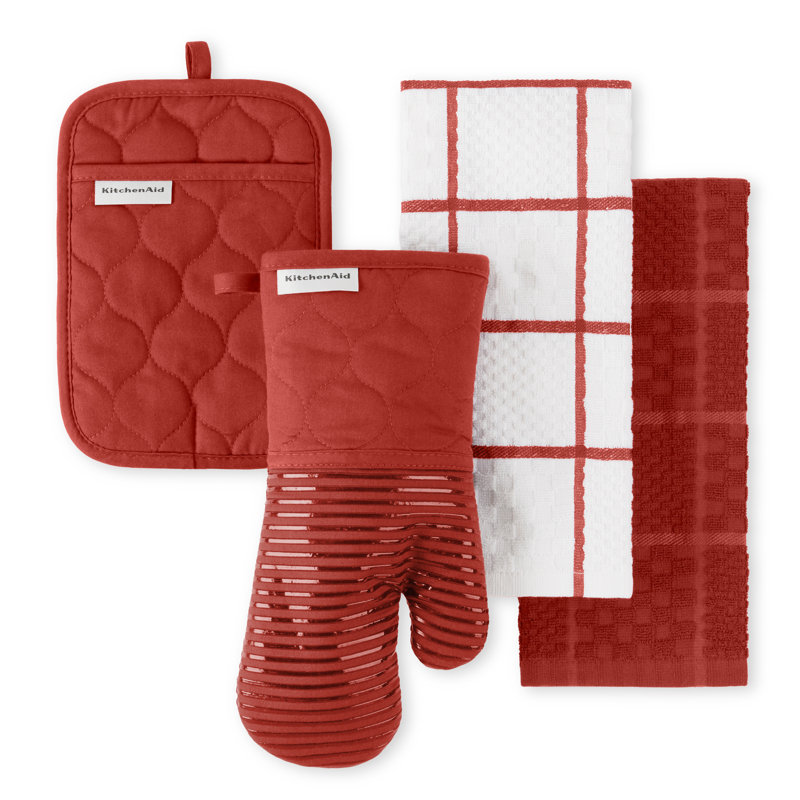 KitchenAid Quilted Kitchen Towel, Oven Mitt & Potholder Set 4-Pack, Scorched Orange