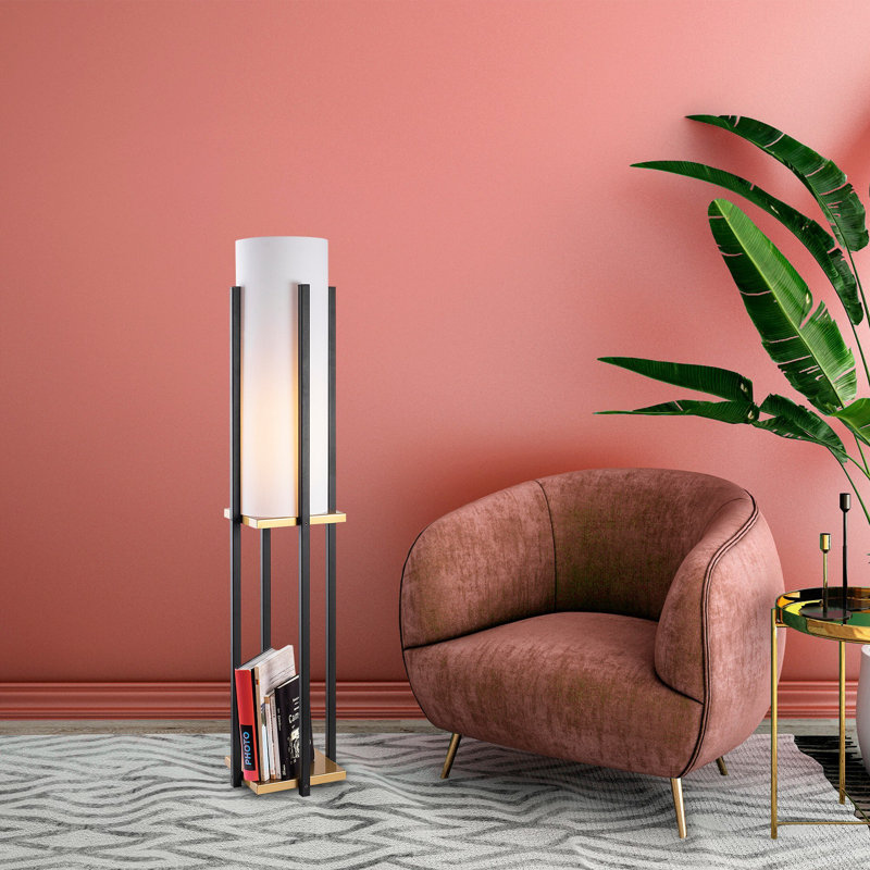 Lampe sur pied colonne 9,83 "Cawe, Blanc, Or
