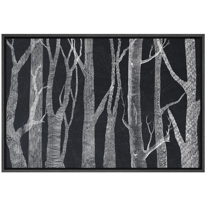 «Dark Grey Trunks Of Birch Trees Abstract Farmhouse Rustic Nature Modern Art Cozy Decor», reproduction d'art sur toile, Noir
