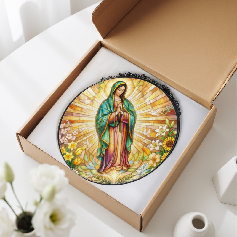 Panneau de vitrail de la Vierge Marie - 7,8H, H 7,8 po