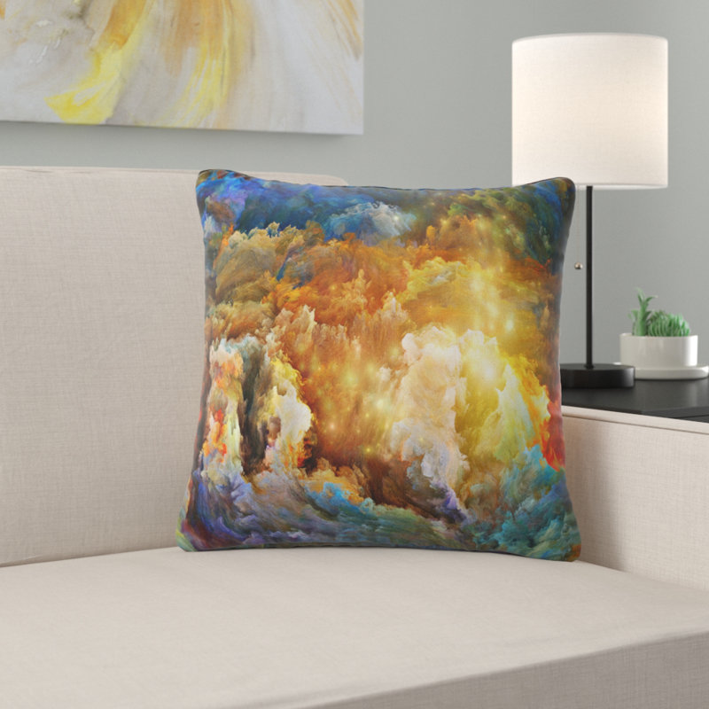 Quelles couleurs peuvent venir - coussin abstrait imprimé, 18 po x 18 po, Coussin décoratif