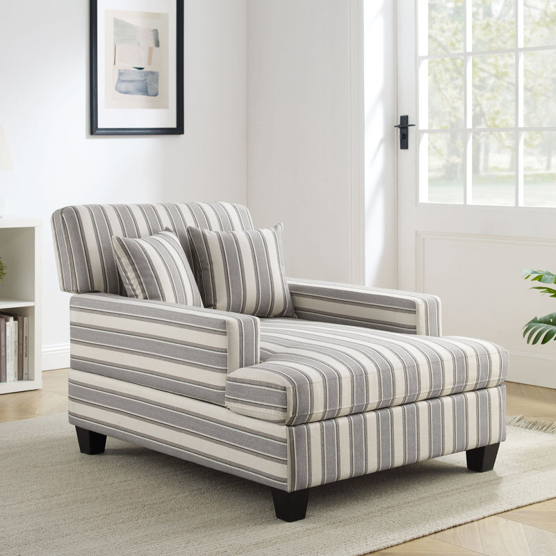 Chaise longue rembourrée en tissu 39,76 po, Lin rayé gris