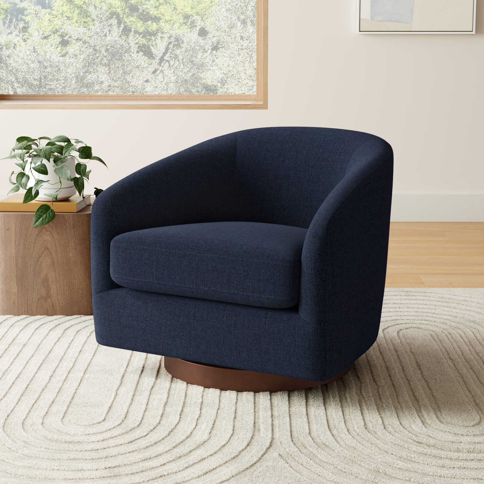Bennett Upholstered Swivel Barrel Chair, Flannigan Midnight