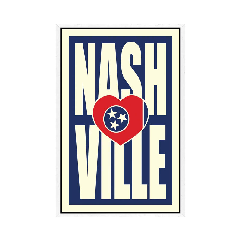 Nashville Typography Heart by Benton Park Prints - Print on Canvas, White Framed, 152.5 cm H x 101.5 cm W
