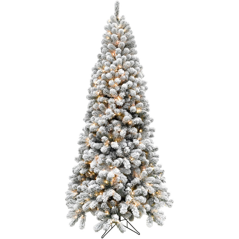 7.5-Ft White Flocked Alaskan Pine Christmas Tree with LED Lights