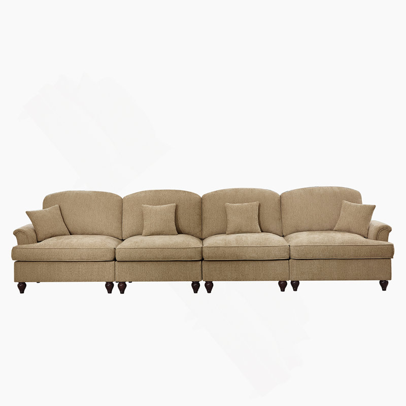 Elegant Mid Century Sofa Couch With Flared Arms, Removable Ruffles, And Spindle Legs, Ideal For Comfy Living Room Seating