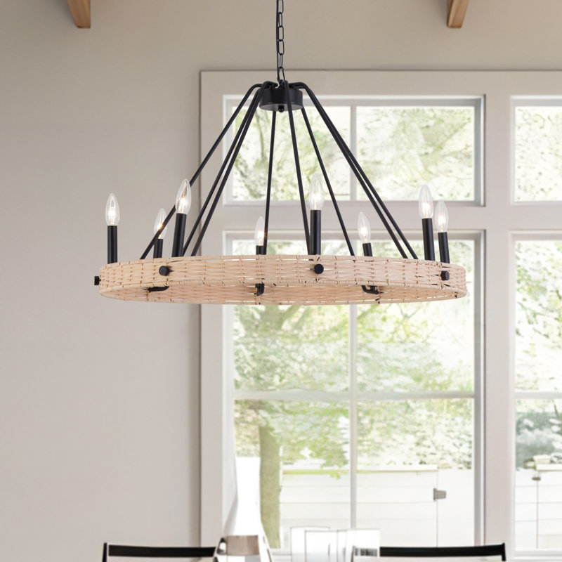 8 - Light 31.5"W Dimmable Wagon Wheel Chandelier