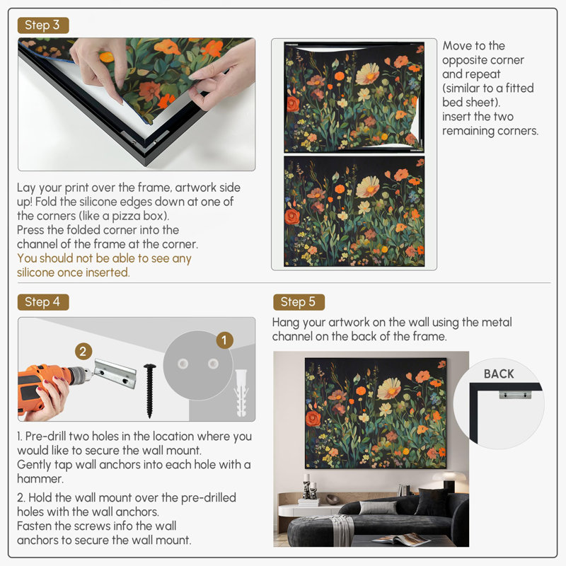 Extra Large Wall Art Fabric Print - Vibrant Wildflower Garden on Dark Background Artwork Decor for Living Room or Bedroom - "Frame Assembly Required (Unfinished Frame)"