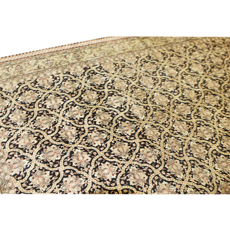 Hand Knotted Wool Area Rug in Black And Gold