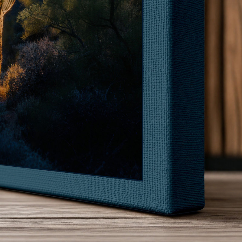 Desert Sentinel Minimalist - Wrapped Canvas, 36x24 - 91.4 x 61.0 cm, Teal Border