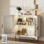 Buffet avec lumières à DEL, buffet avec 2 portes en acrylique cannelé, buffet moderne de 32 po avec tablette réglable, bar à café pour le salon, cuisine-1835462624