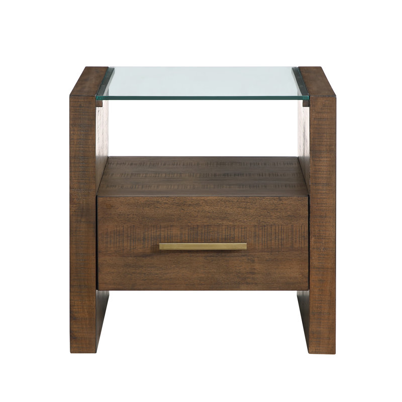 Kameah 24" Glass Top End Table, Brown