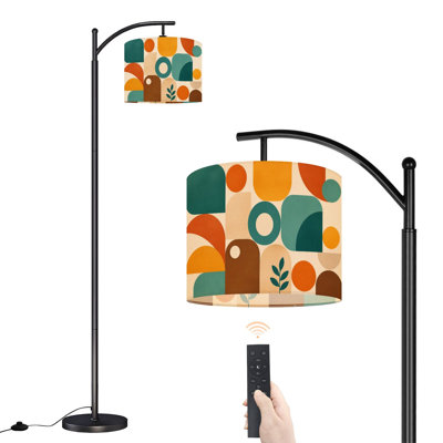 Arc Floor Lamp with Adjustable Lampshade Abstract Geometric Shapes Standing Lamp 3 Color Temperatures Dimmable Tall Pole Lamp with Foot Switch for Bedroom