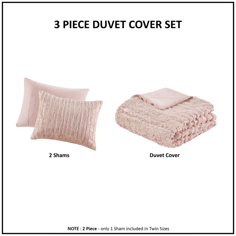 Blush and Gold Twin XL Faux Fur Duvet Cover Set