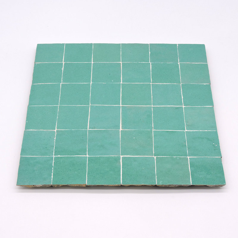 12" x 12" Terra Cotta Grid Mosaic Wall & Floor Tile, Jade Green