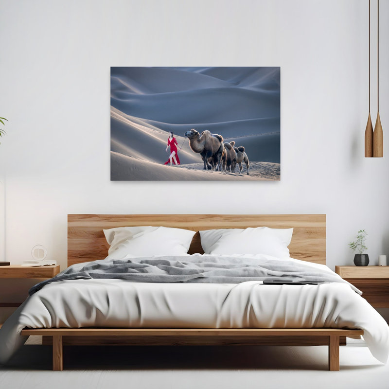 «Red Dress Desert Journey Elegant Ethereal Serene Landscape Nature», reproduction d'art murale, 40" H x 60" W