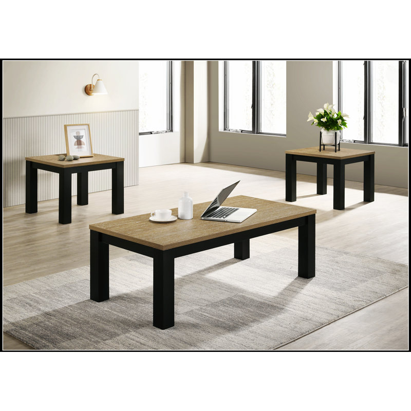 Ensemble de table de salon sophistiqué 3 pièces brun noir avec dessus en bois durable et design contemporain