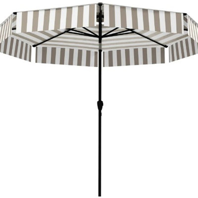 Outdoor Patio Umbrella 8.6 Ft, 2 - Tier Vented Canopy, 8 Ribs, Tiltable In Two Directions, Upf 30+ Sun , Hand Crank Opening, Gray/White Ways, Protection, Easy Close Crank, Gray And White For Use