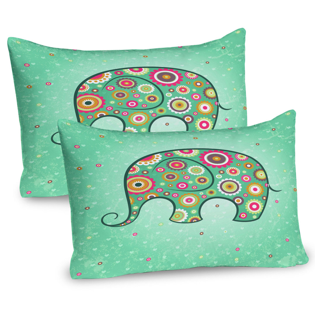 Kissenbezug Packung mit 2, Elefant mit Blumen, Teal Baby Blue Red