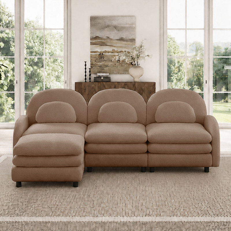 Canapé modulaire courbé 3 places avec repose-pieds et coussins lombaires